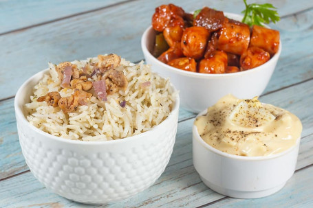 Egg Chicken Herb Rice, Egg Salad And Masala Chicken Sausage Combo