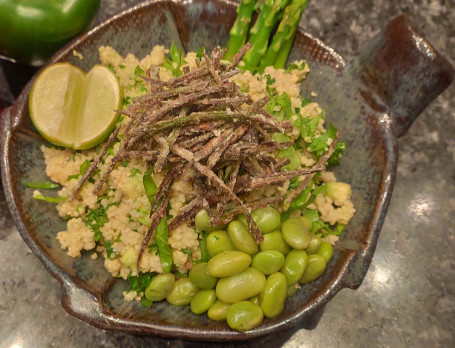 Millet Morning Glory Edamame ,Baby Spinach Crispy Okra