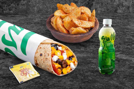 Bagt Pizza Wrap (Veg) Måltid Grøn Æblejuice