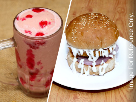 Chicken Cheese Burger Strawberry Shake