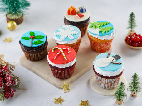 Christmas Special Fondant Cupcakes (Pakke Med 6)