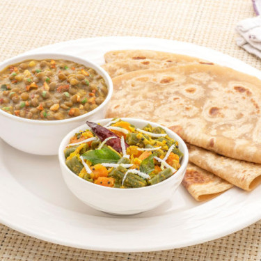 Garlic Masoor Dal, Mix Veg Poriyal With Paratha