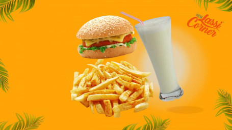 Veg Burger French Fries Sweet Lassi