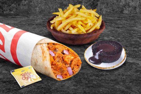 (Server 1) Butter Chicken Wrap Fries Choco Lava Måltid