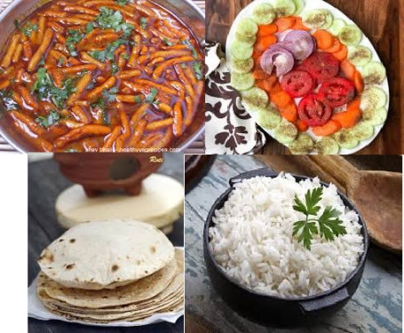 Sev Bhaji+Roti+Rice+Salad