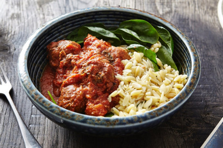 Meatballs With Orzo Pasta, Chorizo And Tomato Sauce