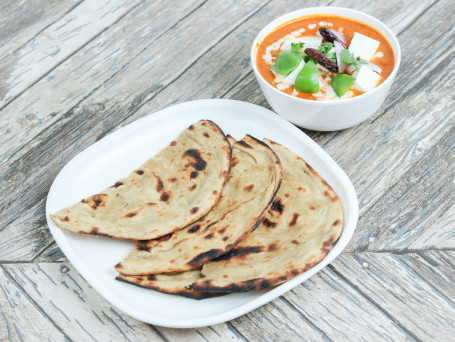 2 Pcs Plain Paratha Muttor Paneer