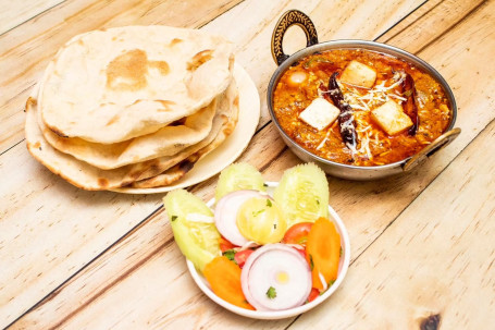 Kadhai Paneer+4 Butter Roti+Rice+Pickle+Salad