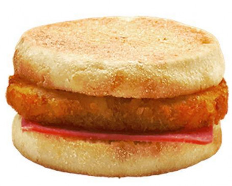 Huǒ Tuǐ Shǔ Bǐng Mǎn Fēn Bǎo Skinke Og Hash Brown Muffin Burger