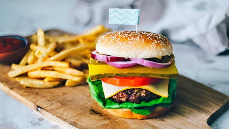 Chop Steak Burger (1/2 Lbs) With Fries