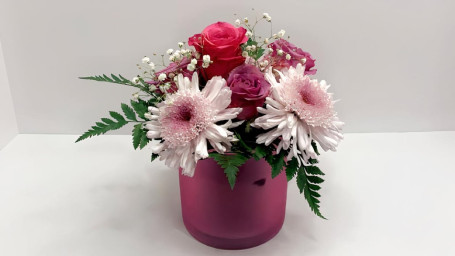 Small Pink Round Vase, Assorted Flowers