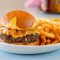 Cheese Burger, Fries, Glazed Donut And Drink