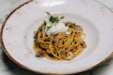 Homemade Pappardelle With Mixed Wild Mushrooms And Stracciatella