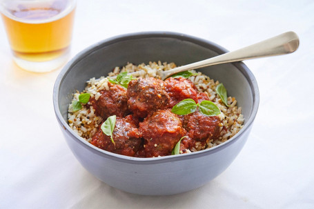 Organic Beef Meatballs With Smoked Bacon A Rich Tomato Sauce