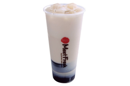 Xiān Cǎo Dòng Nǎi Lǜ Bīng) Jasmine Milk Tea W/Herbal Jelly