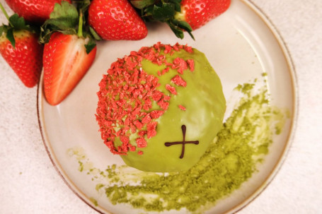 Vegan Matcha And Strawberry Doughnut