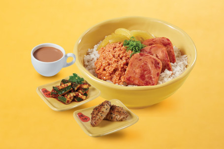 Tán Zǐ Zhà Jiàng Wǔ Cān Ròu Fàn Cān Set Of Rice With Minced Pork, Pickles Luncheon Meat