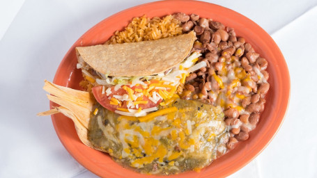 #4. Crisp Shell Shredded Beef Taco, Green Corn Tamale, Rice And Beans Combo