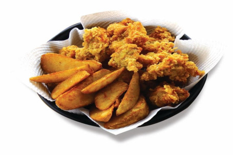 Fried Boneless Chicken And Potatoes Chips